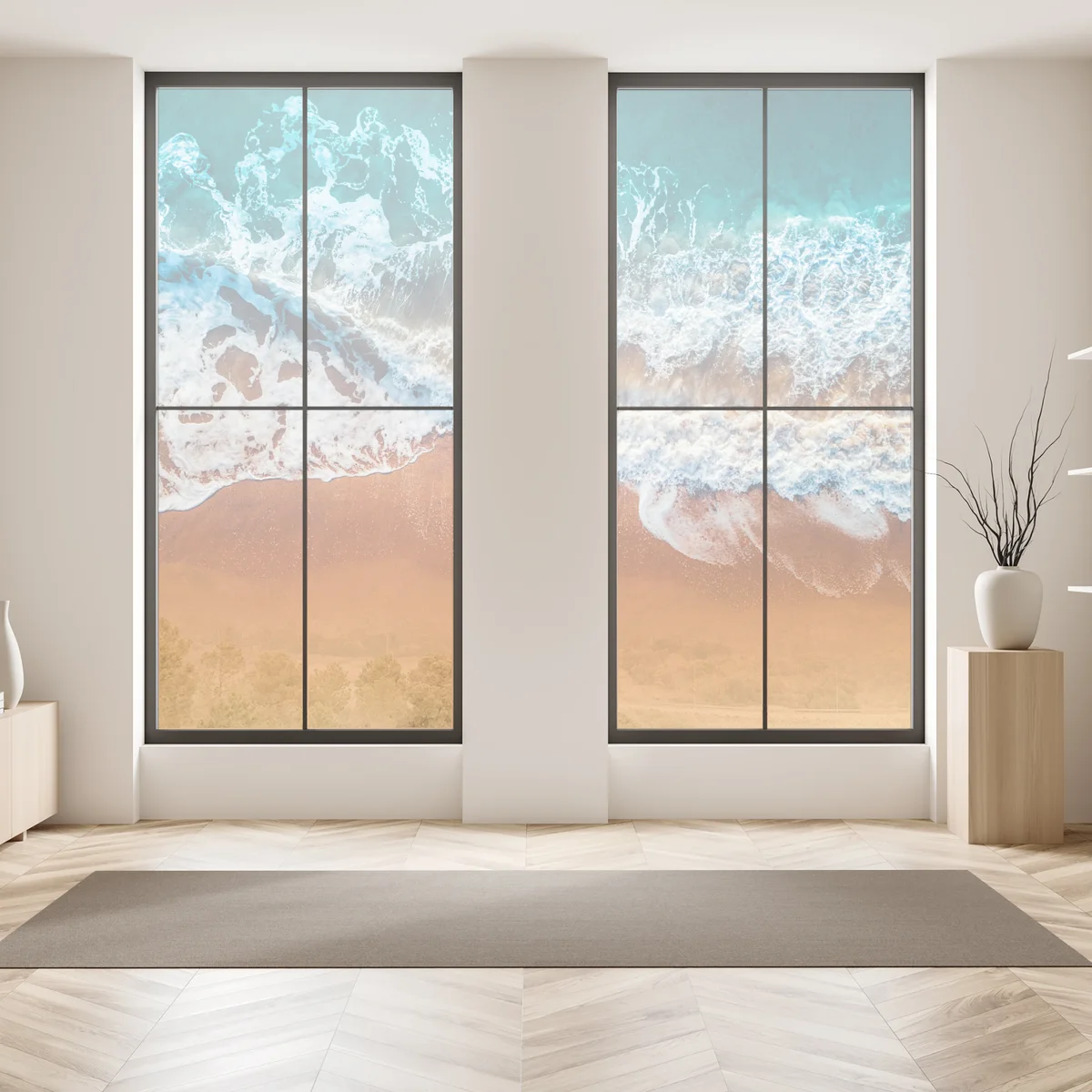 Fensteraufkleber luftaufnahme türkisfarbener wellen an einem sandstrand Fensteraufkleber luftaufnahme türkisfarbener wellen an einem sandstrand