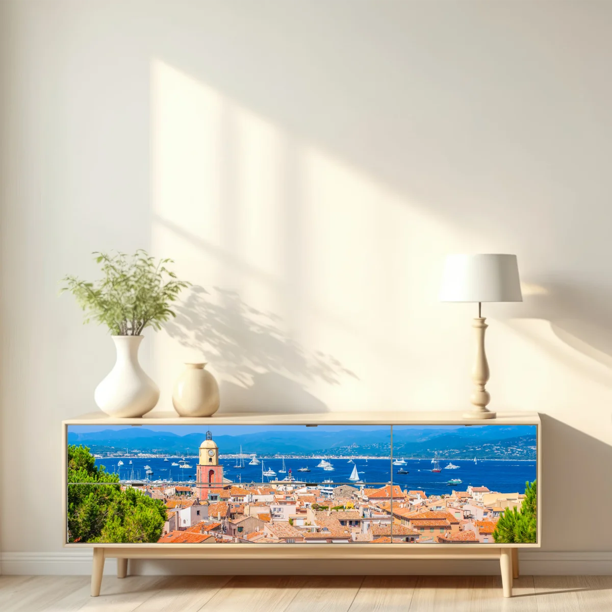 Repositionierbarer Aufkleber sonniges mediterranes hafenpanorama Repositionierbarer Aufkleber sonniges mediterranes hafenpanorama