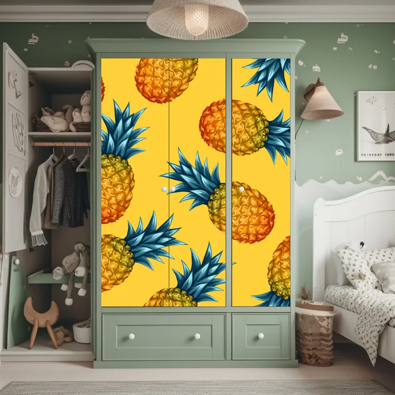 Schrankaufkleber tropisches ananasmuster auf gelbem hintergrund