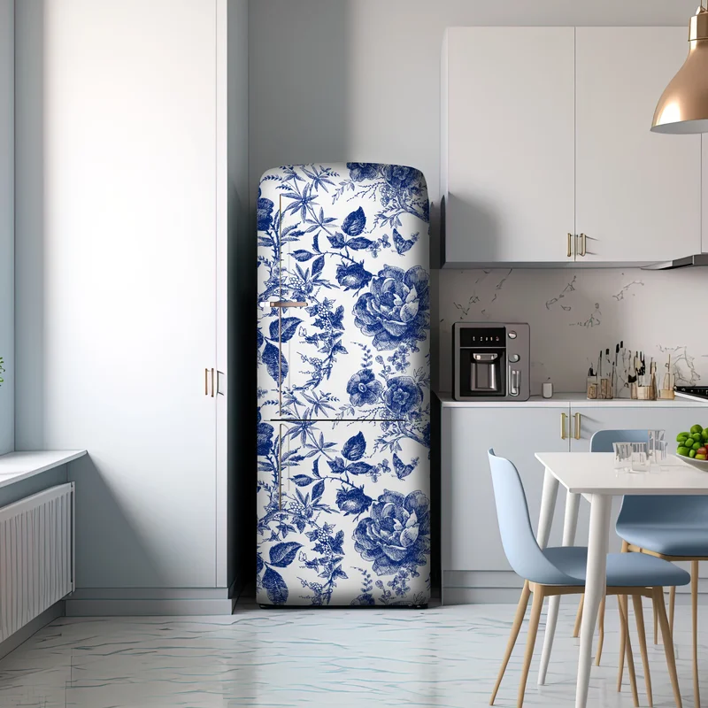 Kühlschrankaufkleber blaues blumen toile-muster