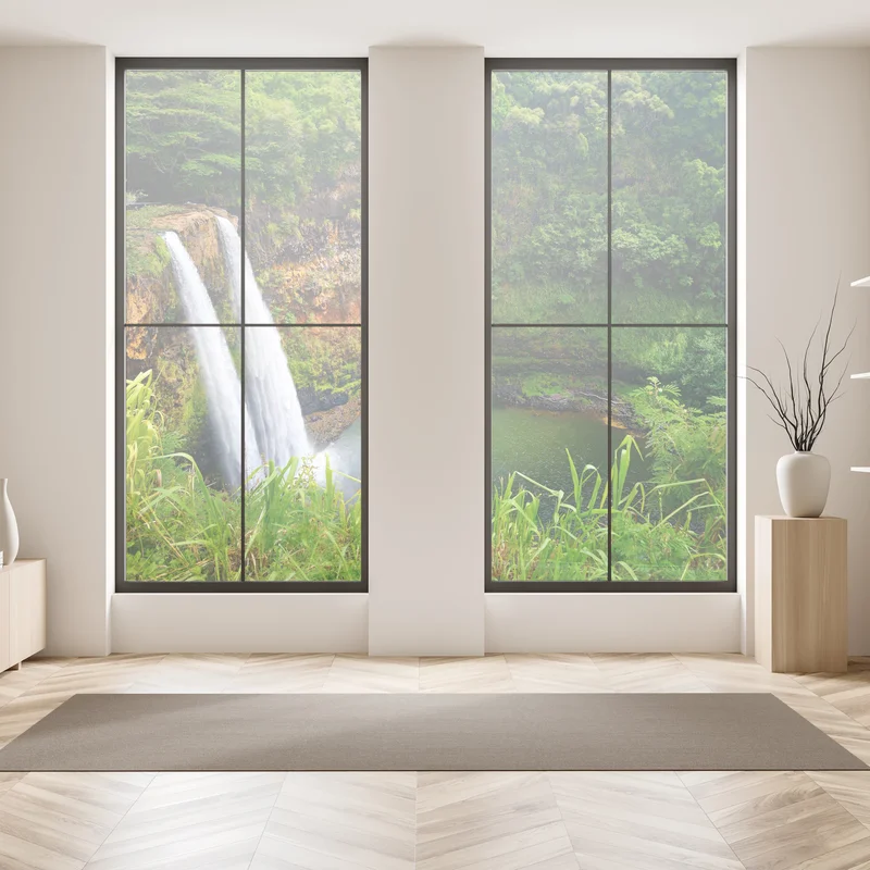 Fensteraufkleber doppelter wasserfall im üppig grünen wald