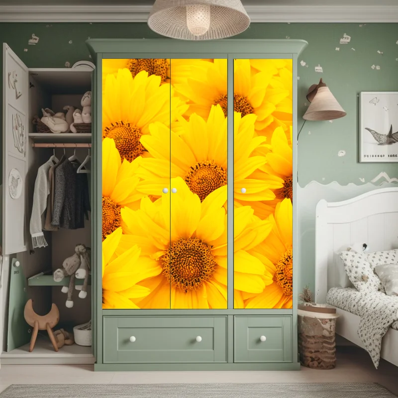 Schrankaufkleber leuchtende gelbe sonnenblumen in nahaufnahme