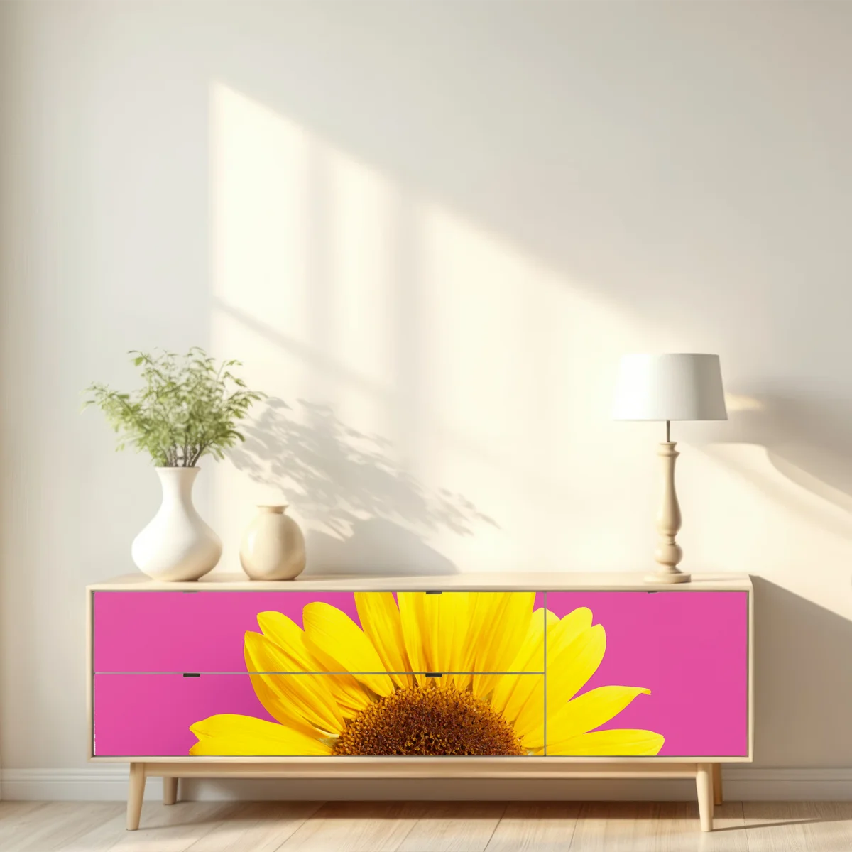 Repositionierbarer Aufkleber leuchtende sonnenblume auf rosa hintergrund Repositionierbarer Aufkleber leuchtende sonnenblume auf rosa hintergrund