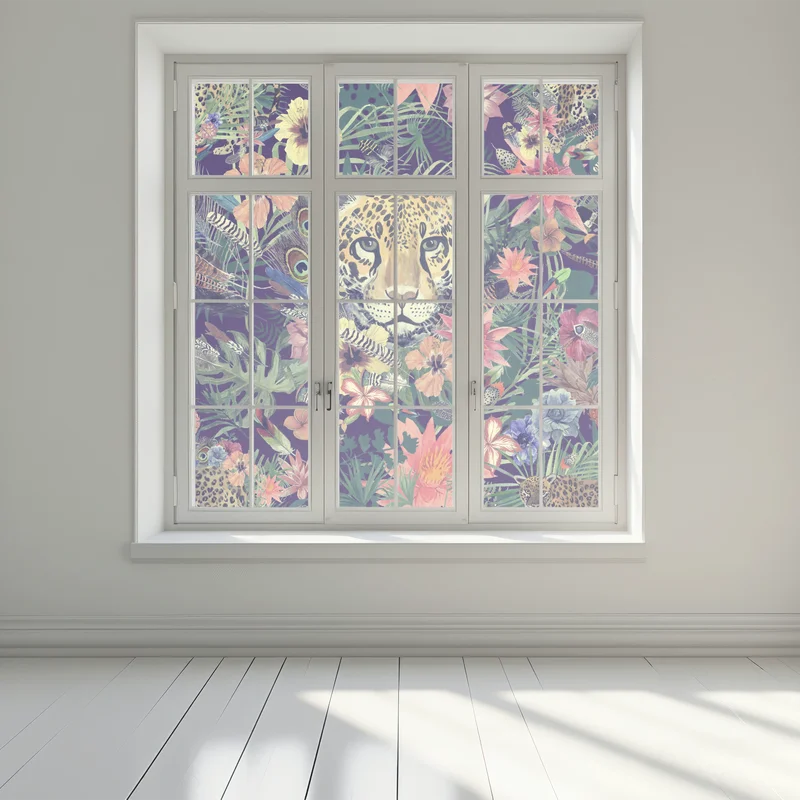 Fensteraufkleber vintage aquarell leopard im tropischen dschungel