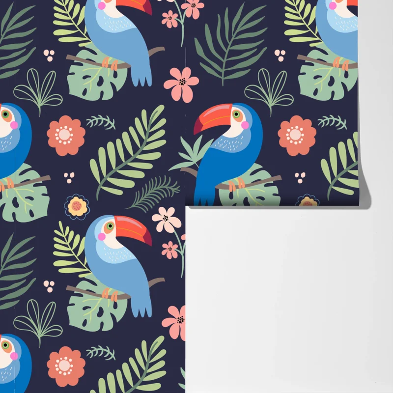 Fototapete tropisches tukanmuster auf dunkelblauem hintergrund Fototapete tropisches tukanmuster auf dunkelblauem hintergrund