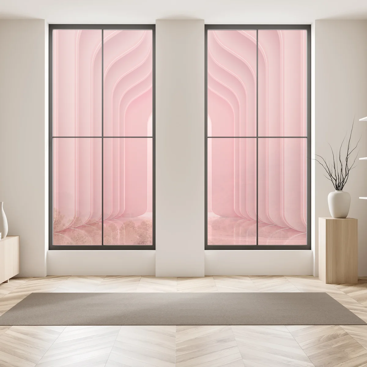 Fensteraufkleber zeitgenössisches korallenrosa architekturmotiv Fensteraufkleber zeitgenössisches korallenrosa architekturmotiv