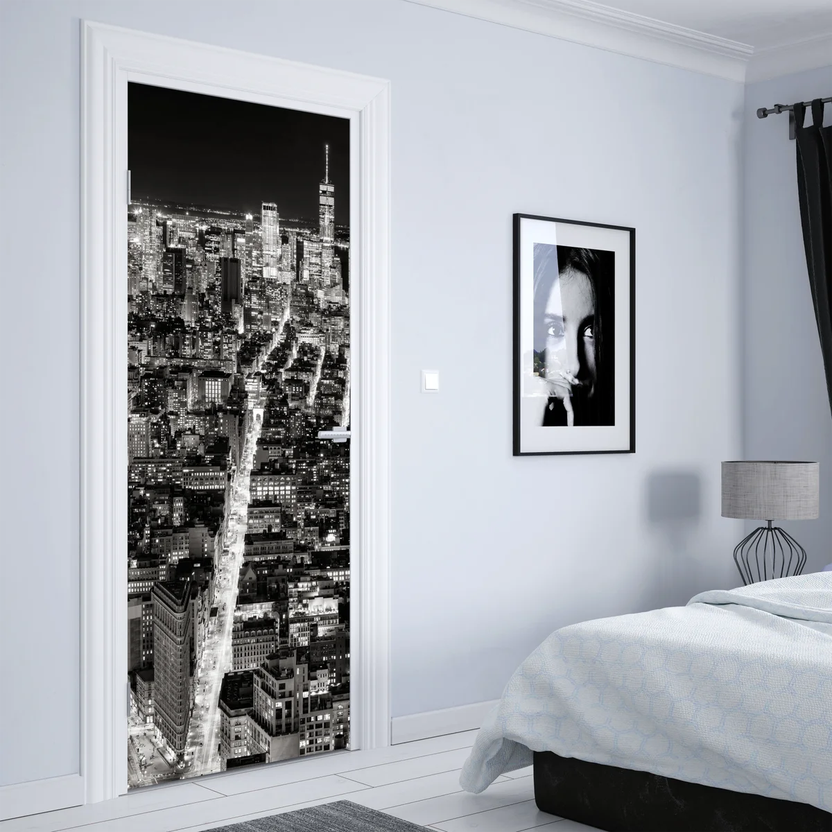 Türaufkleber monochrome stadtansicht bei nacht Türaufkleber monochrome stadtansicht bei nacht