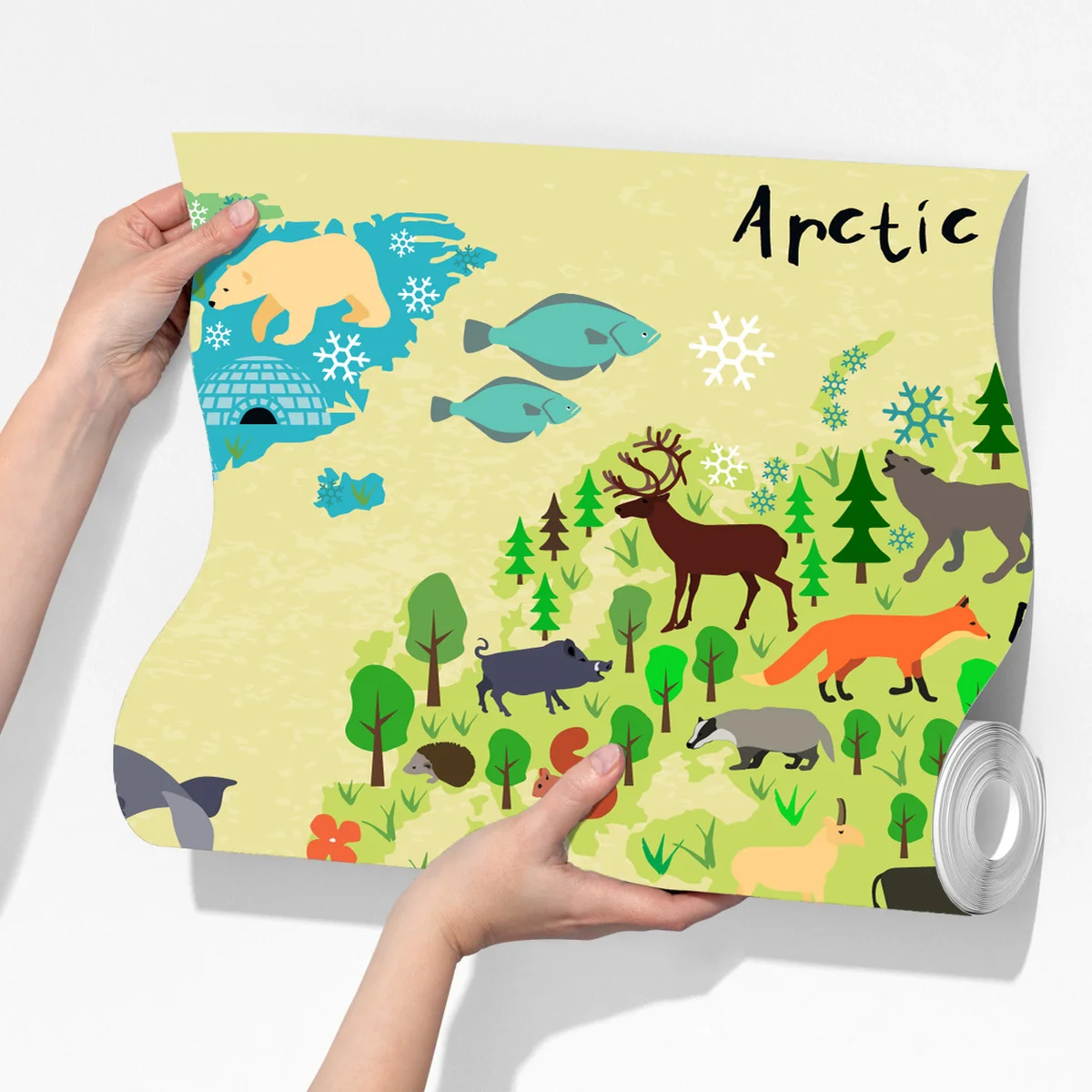 Fototapete bunte weltkarte mit tieren Fototapete bunte weltkarte mit tieren