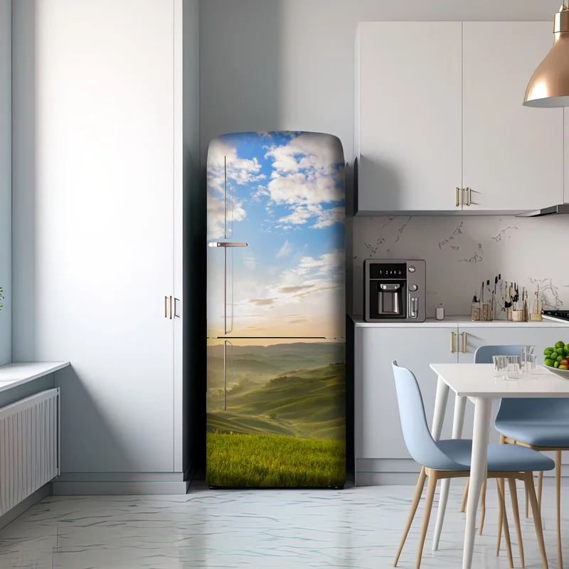 Kühlschrankaufkleber sonnenaufgang über nebligen hügeln Kühlschrankaufkleber sonnenaufgang über nebligen hügeln
