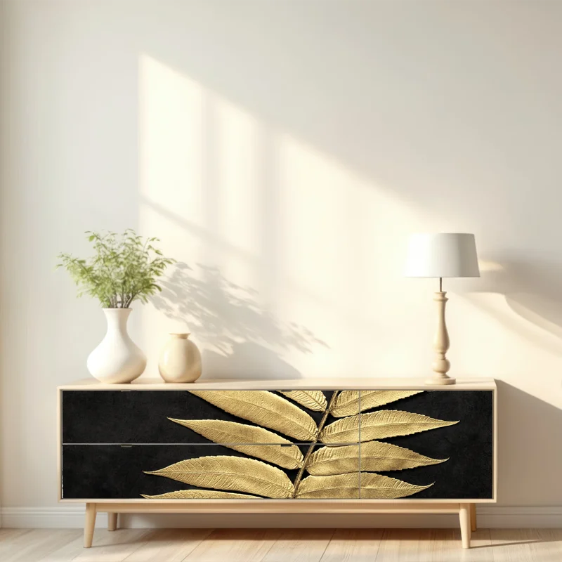 Repositionierbarer Aufkleber goldener farn vor dunklem hintergrund