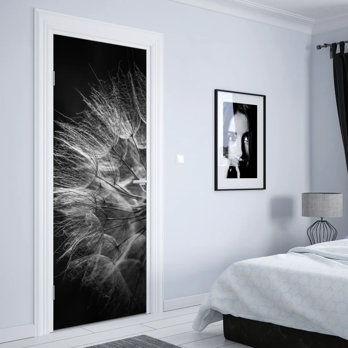 Türaufkleber zarter löwenzahn in monochrom Türaufkleber zarter löwenzahn in monochrom