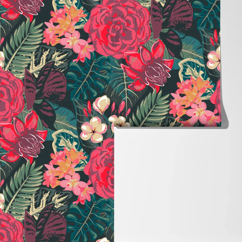 Fototapete tropisches blumenmuster in rosa und türkis Fototapete tropisches blumenmuster in rosa und türkis