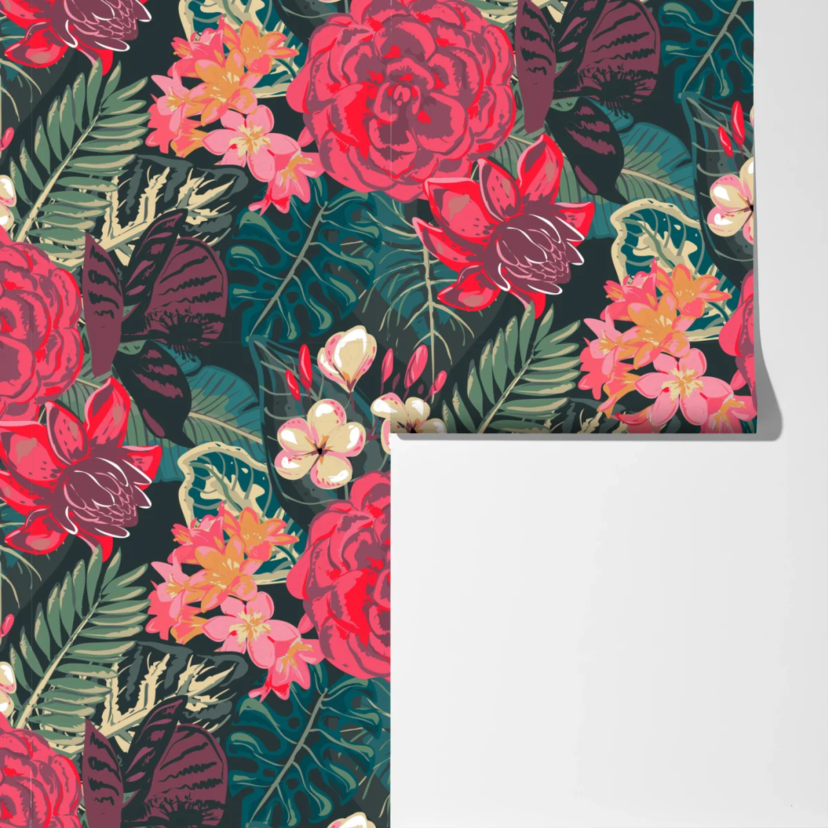 Fototapete tropisches blumenmuster in rosa und türkis Fototapete tropisches blumenmuster in rosa und türkis