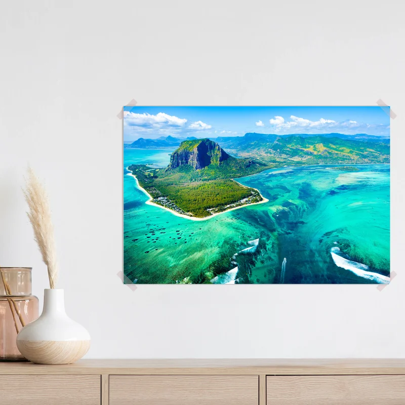 Poster türkisfarbene lagune aus der luft, Mauritius Poster türkisfarbene lagune aus der luft, Mauritius