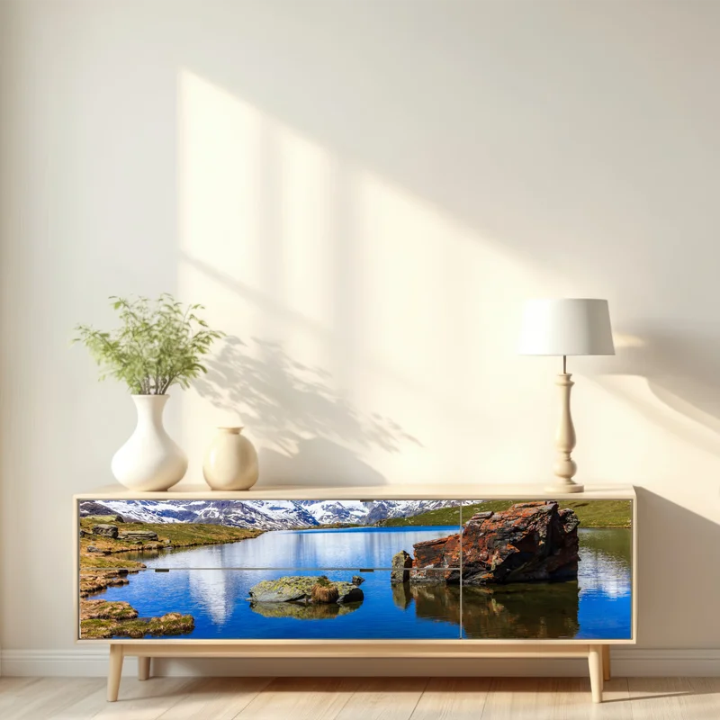 Repositionierbarer Aufkleber ruhige spiegelung des Matterhorns am Stellisee, Zermatt