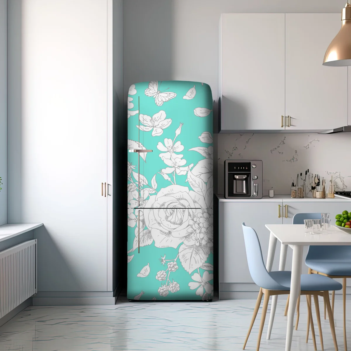 Kühlschrankaufkleber türkis floral muster mit blumen Kühlschrankaufkleber türkis floral muster mit blumen