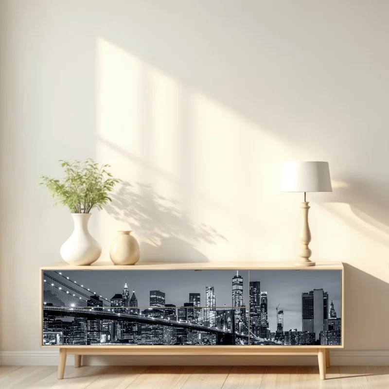 Repositionierbarer Aufkleber New York skyline bei nacht