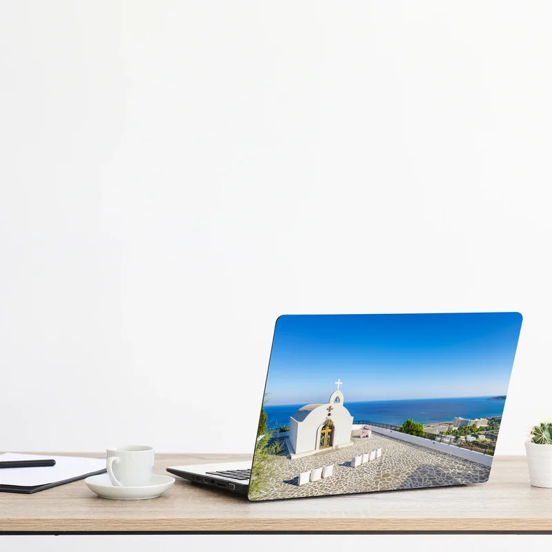 Laptop-Aufkleber weiße kapelle mit meerblick in Faliraki Laptop-Aufkleber weiße kapelle mit meerblick in Faliraki