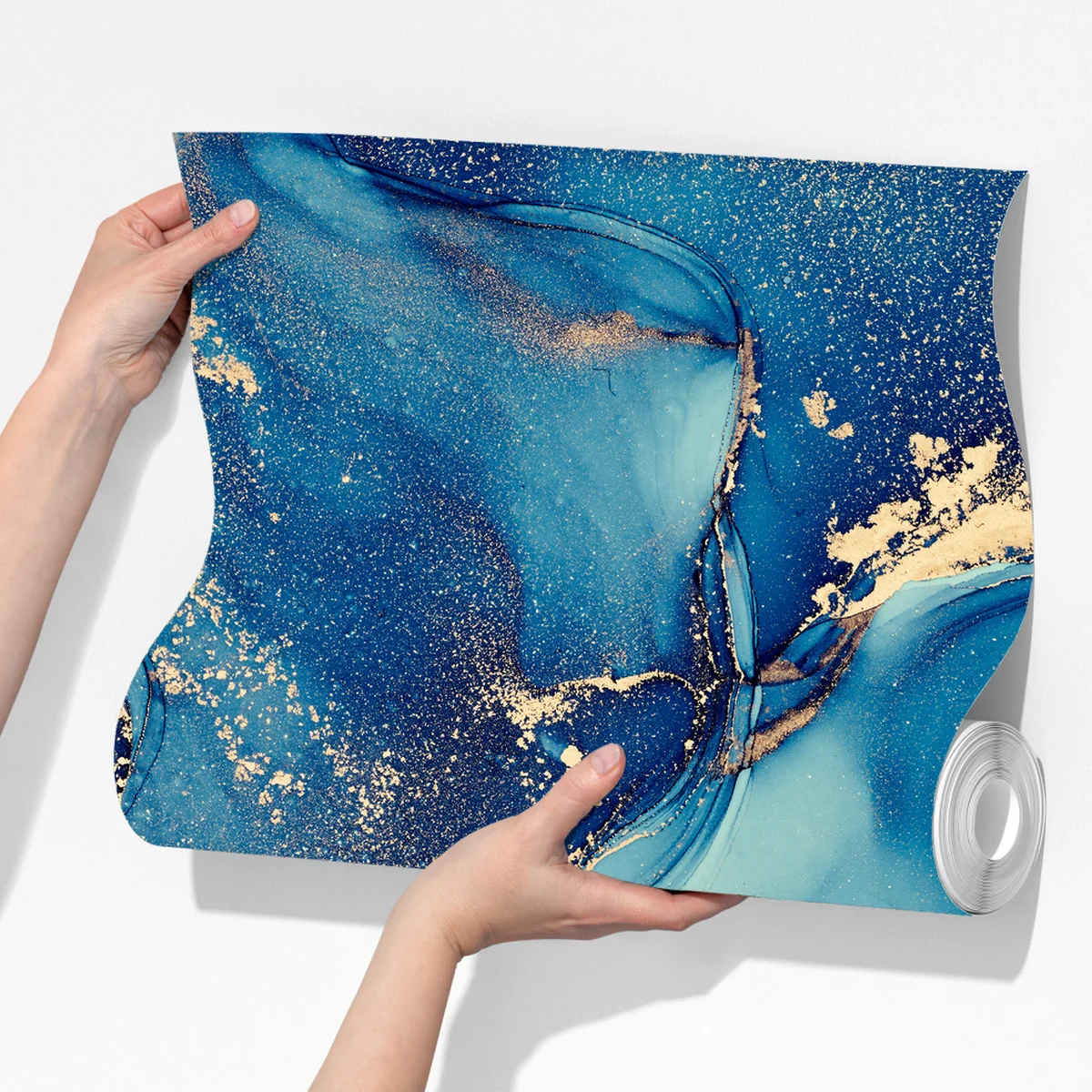 Fototapete ozeanblau und goldene wirbel flüssige abstraktion Fototapete ozeanblau und goldene wirbel flüssige abstraktion