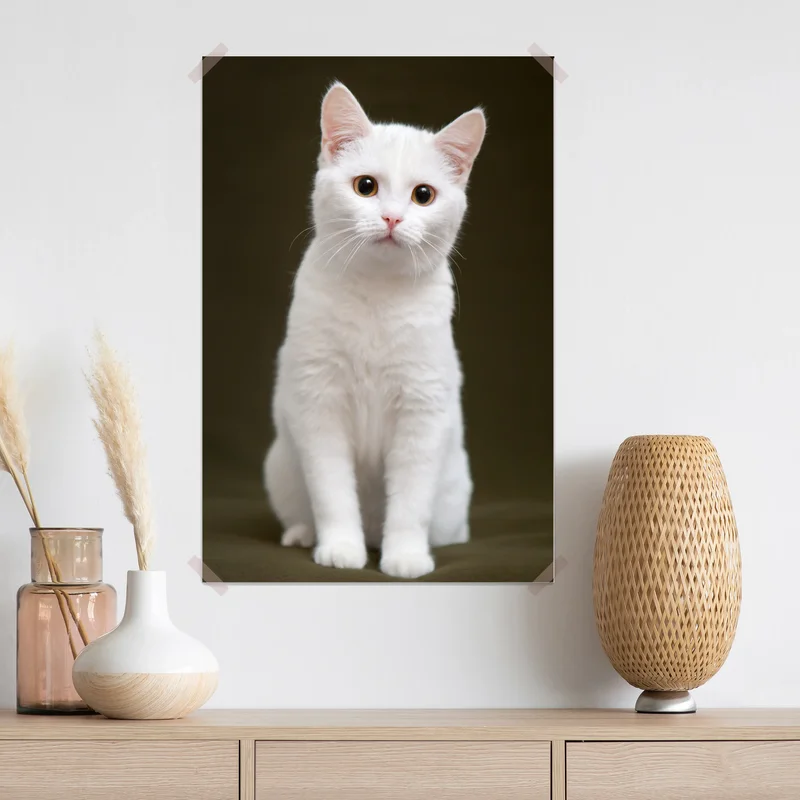Poster niedliches porträt einer weißen katze Poster niedliches porträt einer weißen katze