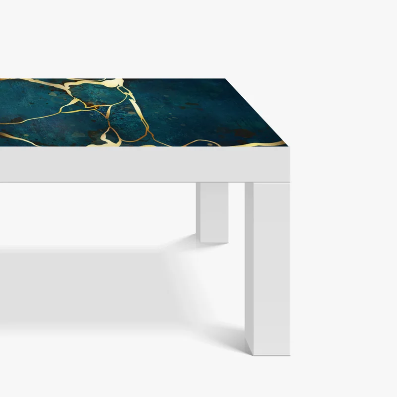 Tischaufkleber und Schreibtischaufkleber türkis und gold abstrakt mit goldenen adern