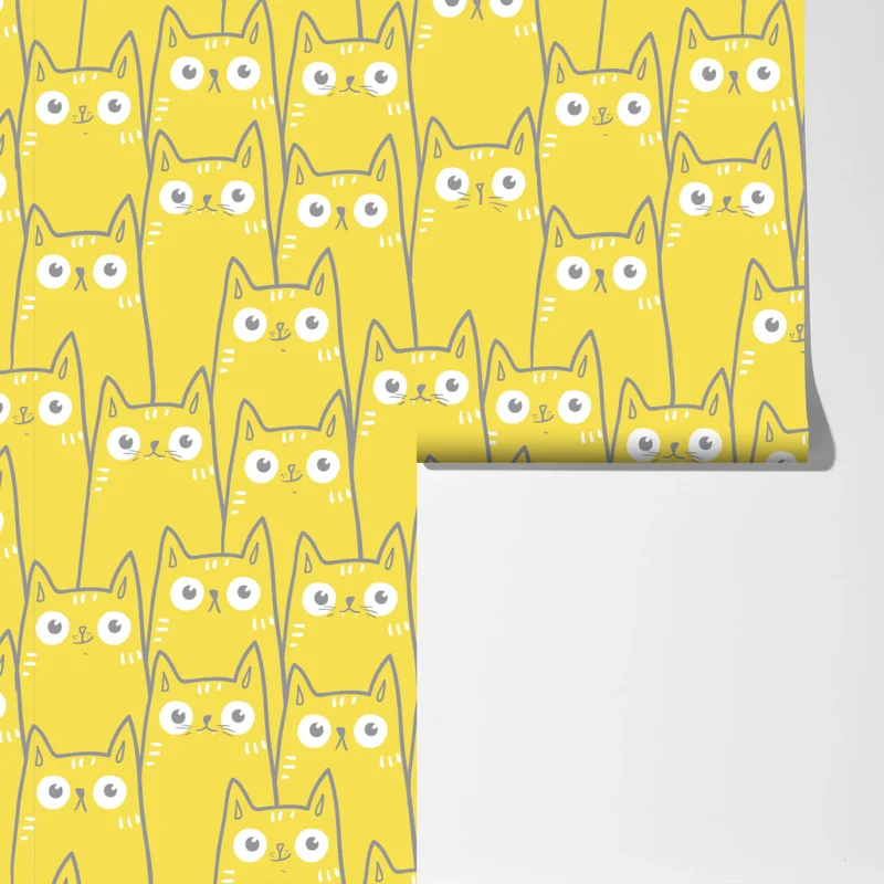 Fototapete fröhliches gelbes katzenmuster Fototapete fröhliches gelbes katzenmuster