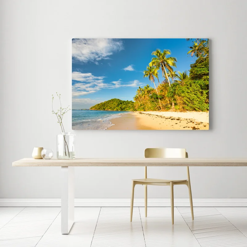 Leinwandbild goldener tropischer strand bei sonnenuntergang Leinwandbild goldener tropischer strand bei sonnenuntergang