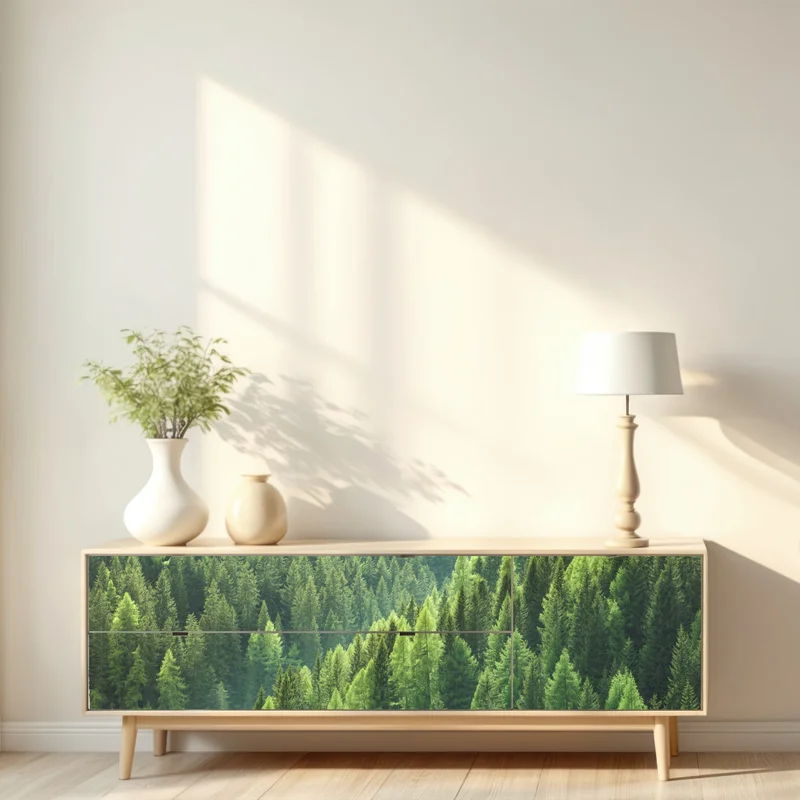 Repositionierbarer Aufkleber üppige grüne waldpanorama