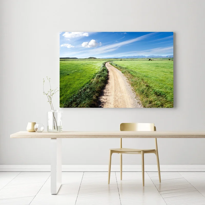 Leinwandbild gewundener landweg durch grüne wiesen Leinwandbild gewundener landweg durch grüne wiesen