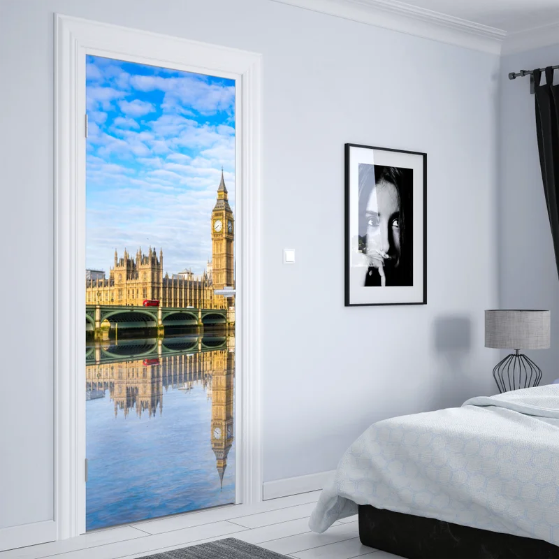 Türaufkleber London skyline mit spiegelung auf dem fluss