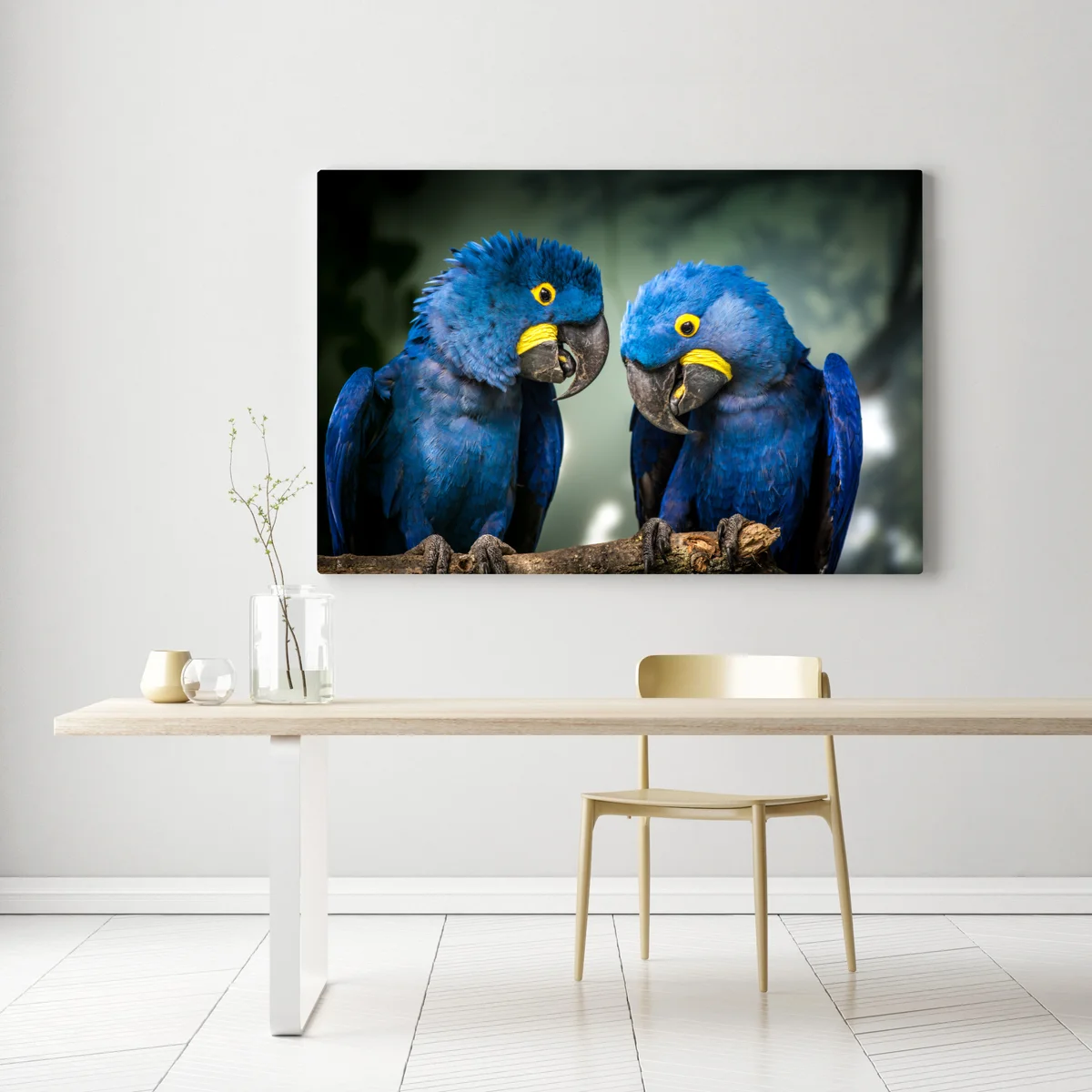 Leinwandbild paar blauer aras - nahaufnahme Leinwandbild paar blauer aras - nahaufnahme