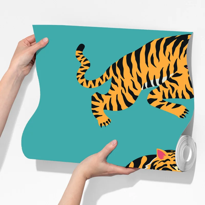 Fototapete stilisiertes tigermuster auf türkisfarbenem hintergrund Fototapete stilisiertes tigermuster auf türkisfarbenem hintergrund