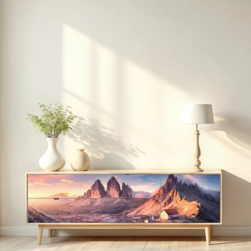 Repositionierbarer Aufkleber sonnenaufgang über den gipfeln der Dolomiten