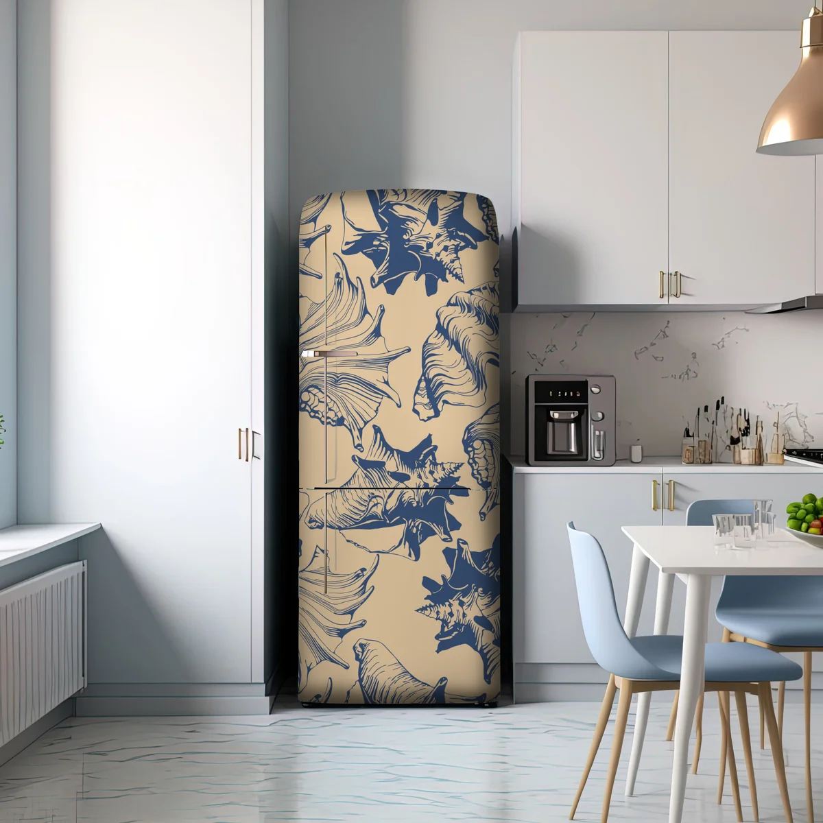 Kühlschrankaufkleber muschelmuster in blau und beige Kühlschrankaufkleber muschelmuster in blau und beige