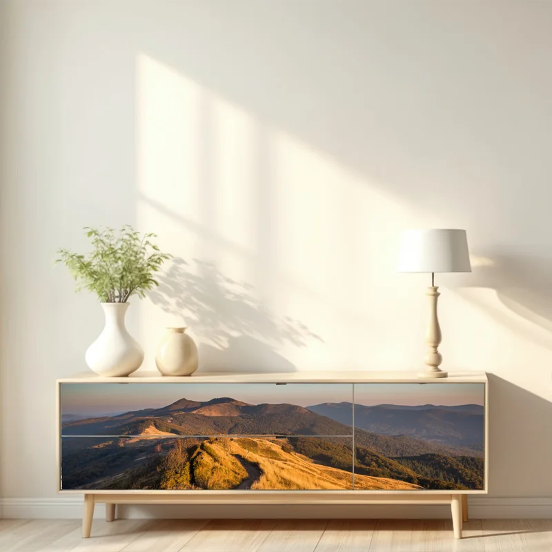 Repositionierbarer Aufkleber goldener bergrücken bei sonnenuntergang Repositionierbarer Aufkleber goldener bergrücken bei sonnenuntergang