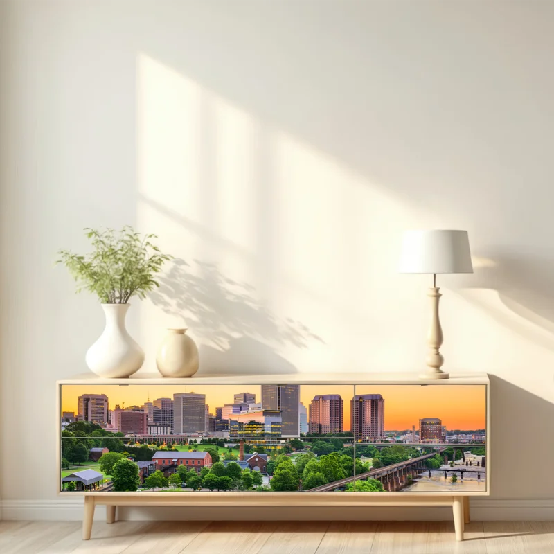 Repositionierbarer Aufkleber Richmond skyline bei sonnenuntergang