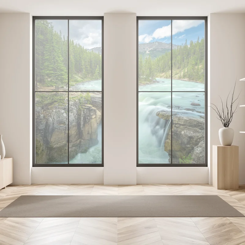 Fensteraufkleber neblige flussklamm bei Upper Sunwapta Falls, Jasper National Park