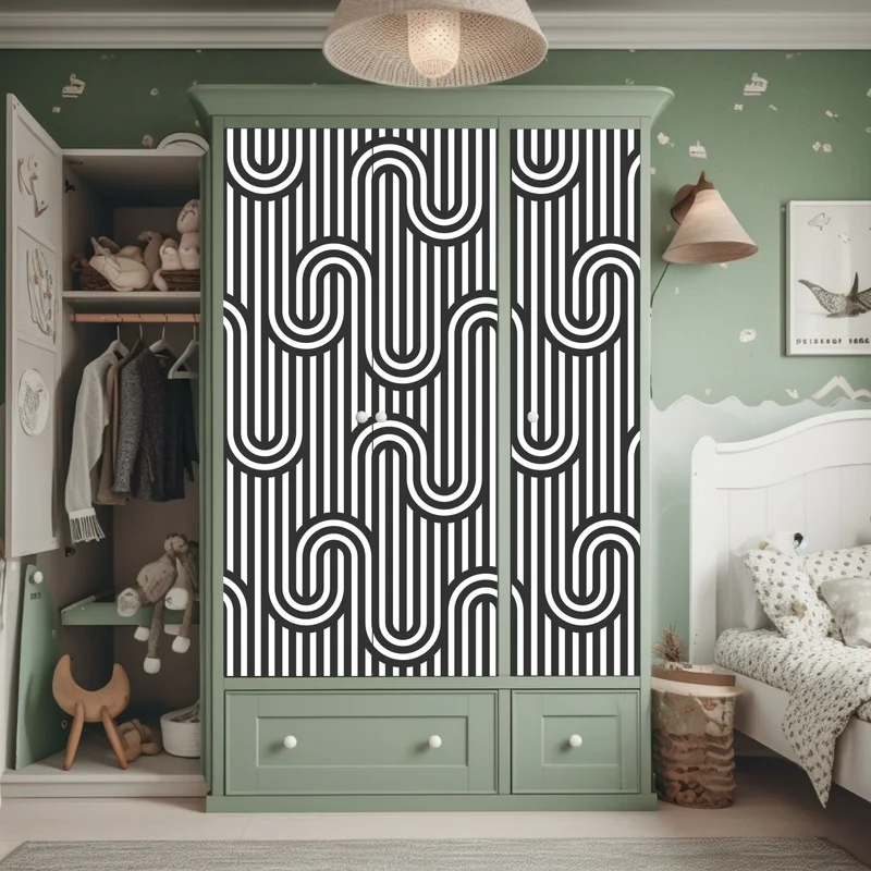 Schrankaufkleber schwarz-weiß geometrisches optisches muster