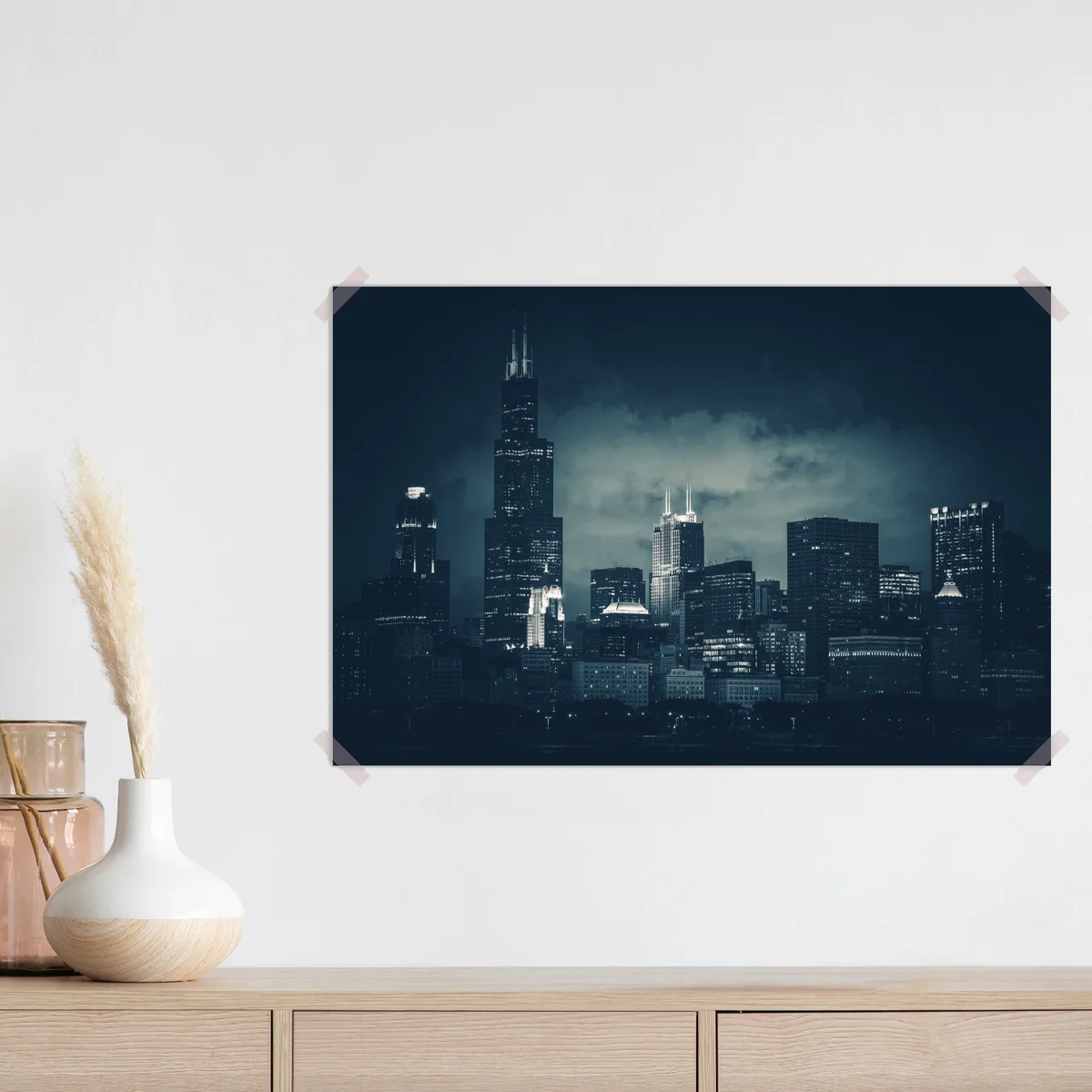 Poster Chicago skyline in tiefblauen tönen Poster Chicago skyline in tiefblauen tönen