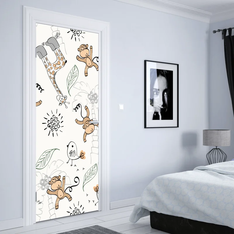 Türaufkleber niedliche dschungeltiere muster für kinderzimmer Türaufkleber niedliche dschungeltiere muster für kinderzimmer