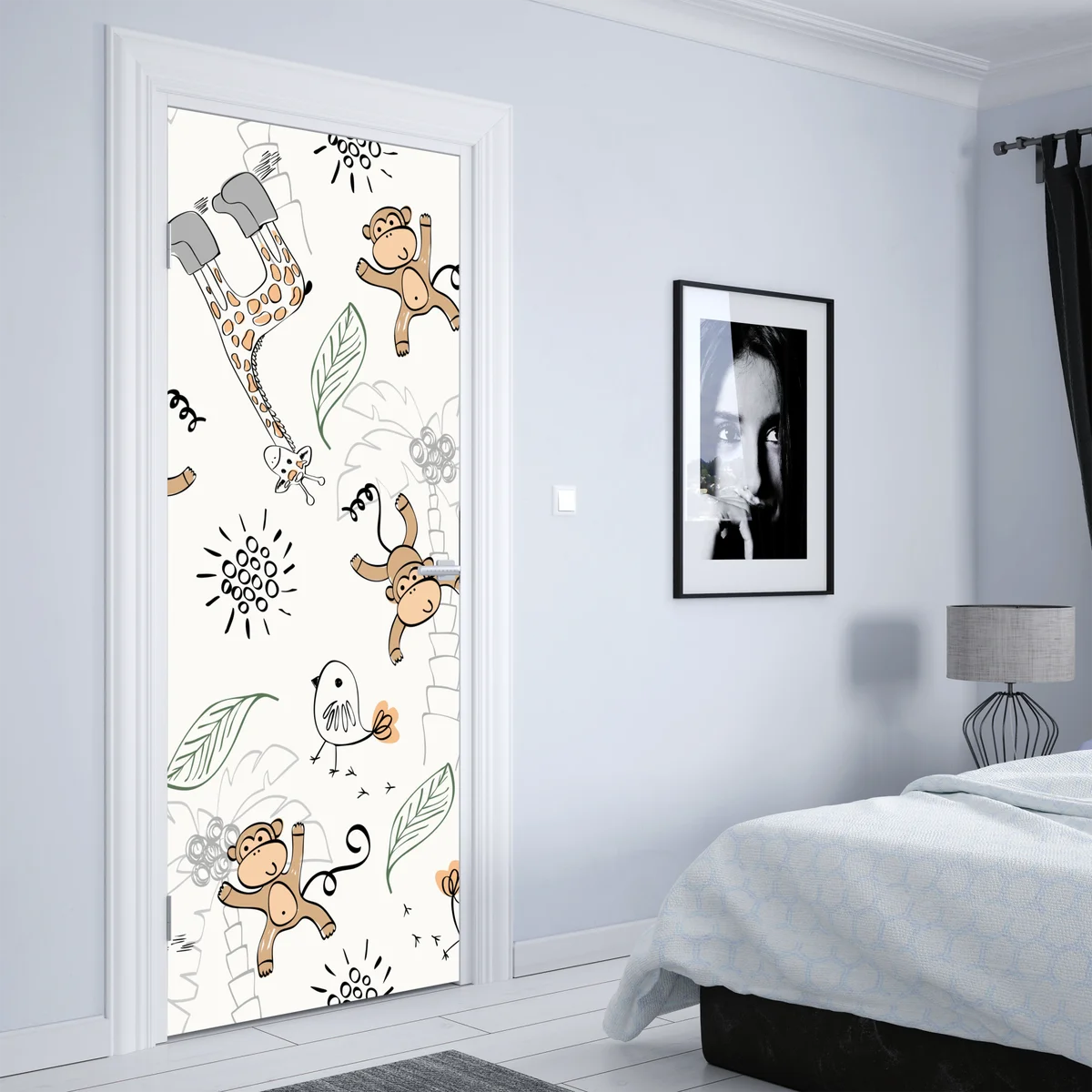 Türaufkleber niedliche dschungeltiere muster für kinderzimmer Türaufkleber niedliche dschungeltiere muster für kinderzimmer