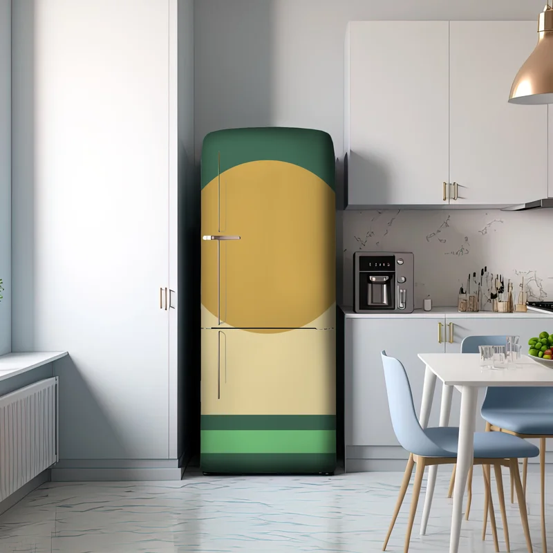 Kühlschrankaufkleber goldene sonne über geometrischem block