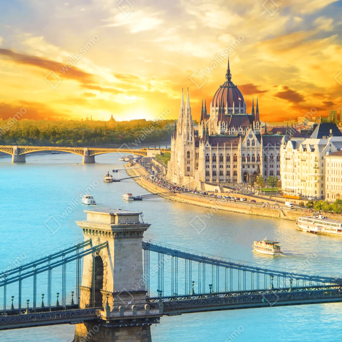 Repositionierbarer Aufkleber sonnenuntergang über Budapest und der Kettenbrücke Repositionierbarer Aufkleber sonnenuntergang über Budapest und der Kettenbrücke