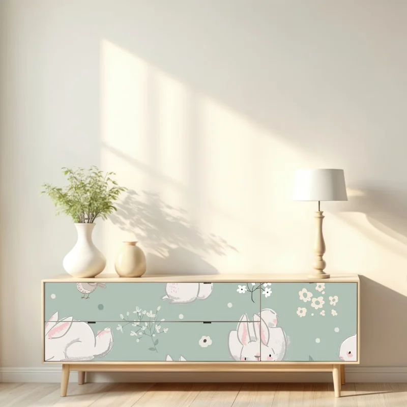 Repositionierbarer Aufkleber pastell häschen muster fürs kinderzimmer