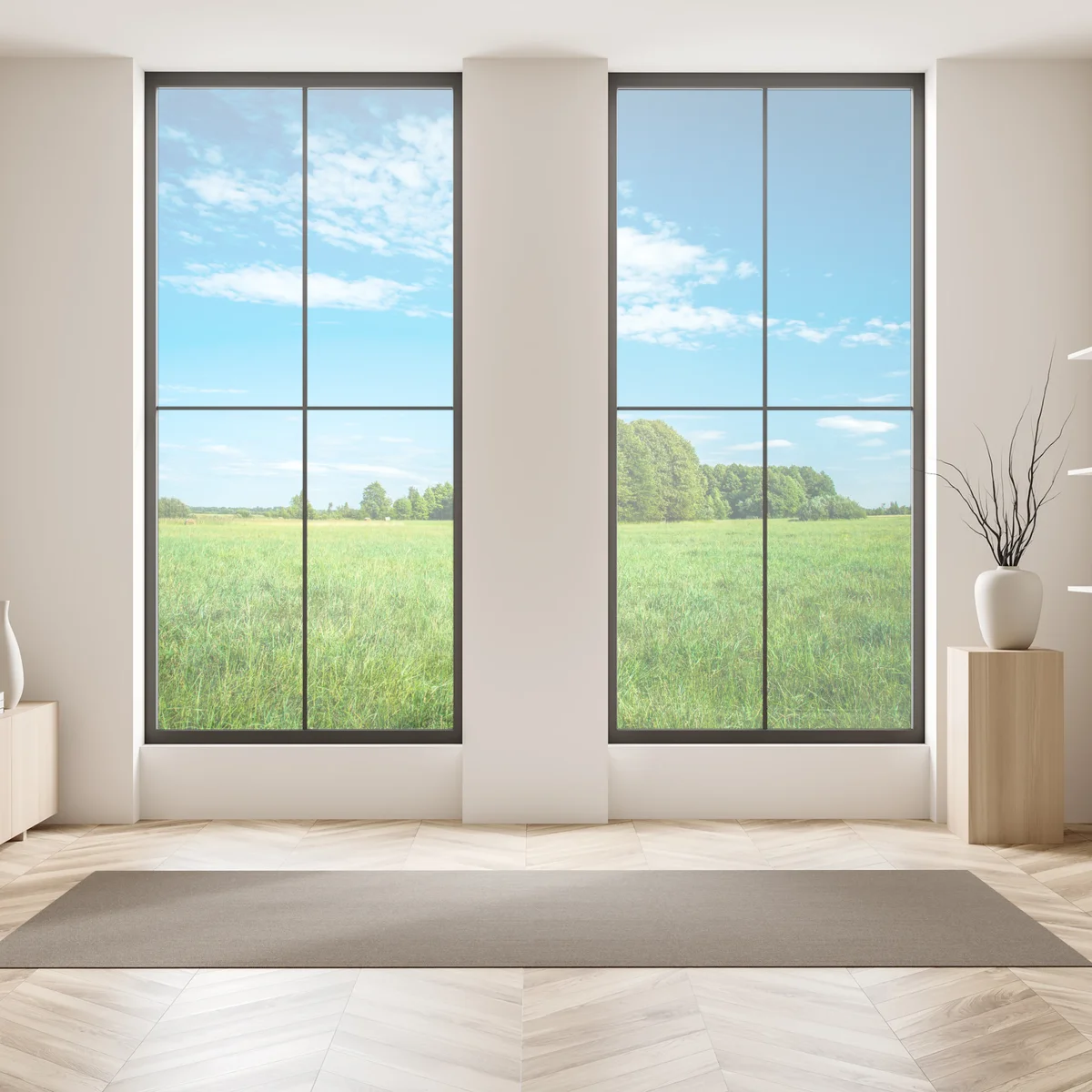 Fensteraufkleber sonnige grüne wiese unter blauem himmel Fensteraufkleber sonnige grüne wiese unter blauem himmel