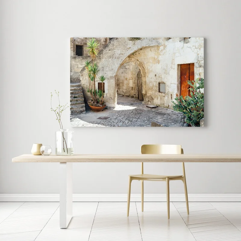 Leinwandbild mediterraner steinhof mit bogen Leinwandbild mediterraner steinhof mit bogen