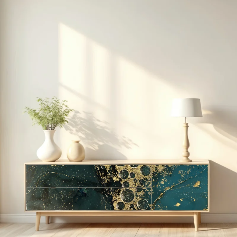 Repositionierbarer Aufkleber türkis-gold abstrakte marmorierte textur Repositionierbarer Aufkleber türkis-gold abstrakte marmorierte textur