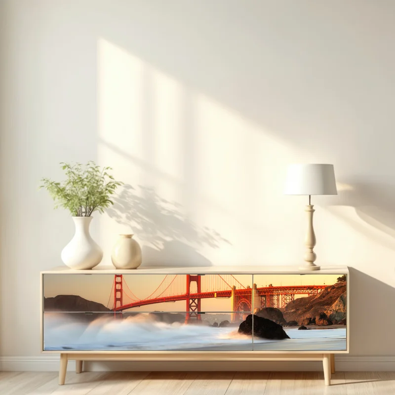 Repositionierbarer Aufkleber Golden Gate brücke bei sonnenuntergang