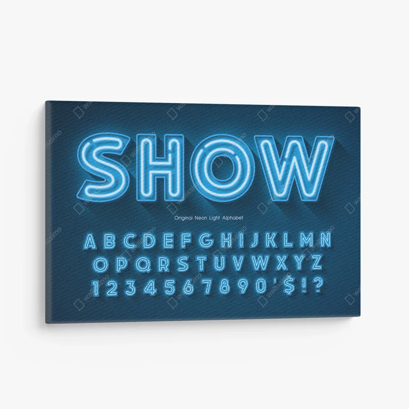 Leinwandbild Neon-Licht 3D-Alphabet, extra leuchtende originale Schrift. • Leinwandbilder bei Wallnifity® Leinwandbild Neon-Licht 3D-Alphabet, extra leuchtende originale Schrift. • Leinwandbilder bei Wallnifity®