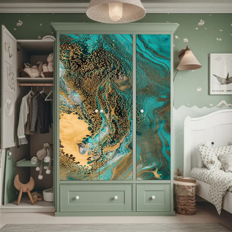 Schrankaufkleber türkis und gold fließende abstraktion Schrankaufkleber türkis und gold fließende abstraktion